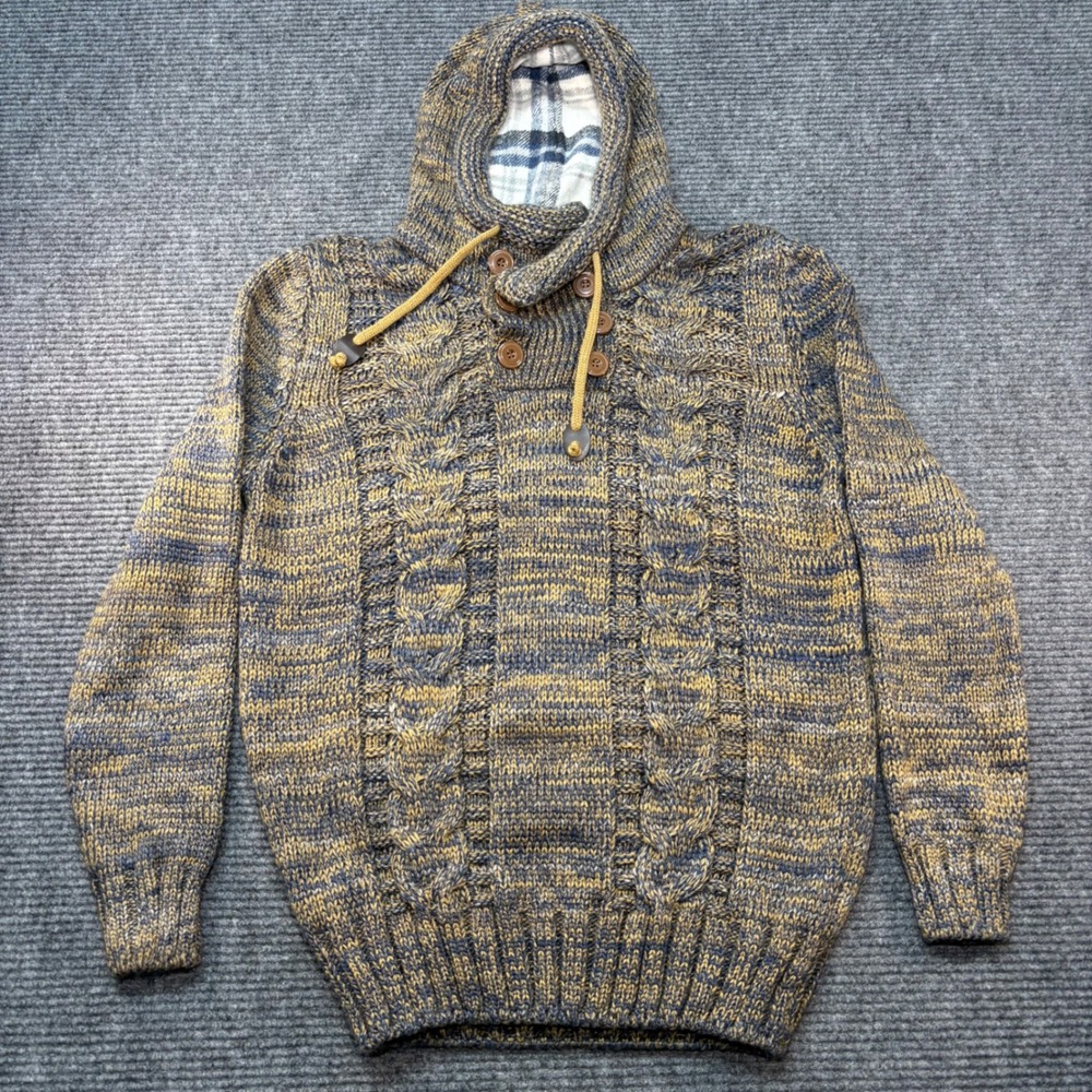 Leif Nelson Mens XXL Brown Blue Cable Knit Hooded Sweater LN20227 NWT